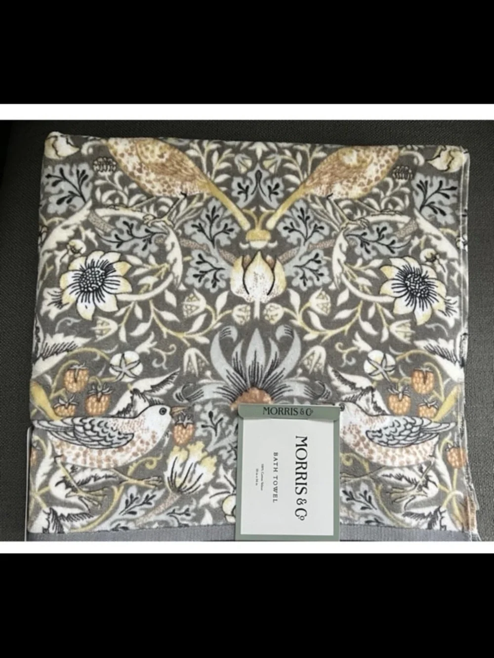 4pc William Morris Co Bath Towels Strawberry Thief Grey Velour Towel Set NEW